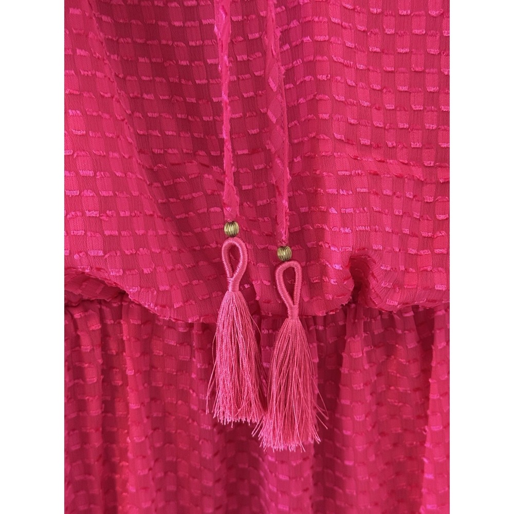 Trina Turk Viti Pink Mini Tiered Long Slv Designer Dress Women's Size M NWT $278 - Picture 5 of 10